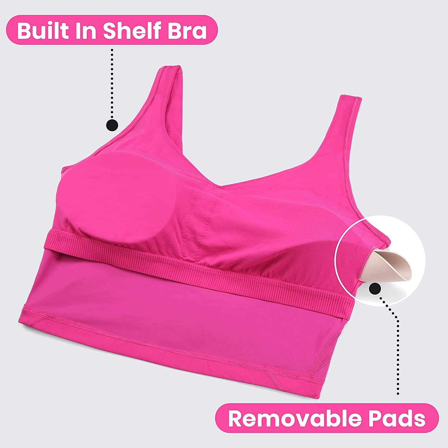 CRZ YOGA Butterluxe Womens V Neck Longline Sports Bra - Padded Workout Crop Tank Top with Built in Bra