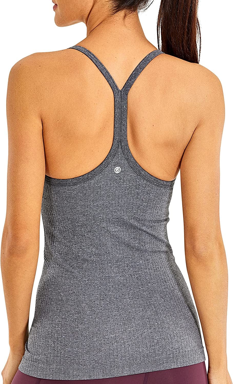 CRZ YOGA Seamless Workout Tank Tops for Women Racerback Athletic Camisole Sports Shirts with Built in Bra Light Grey / X-Large