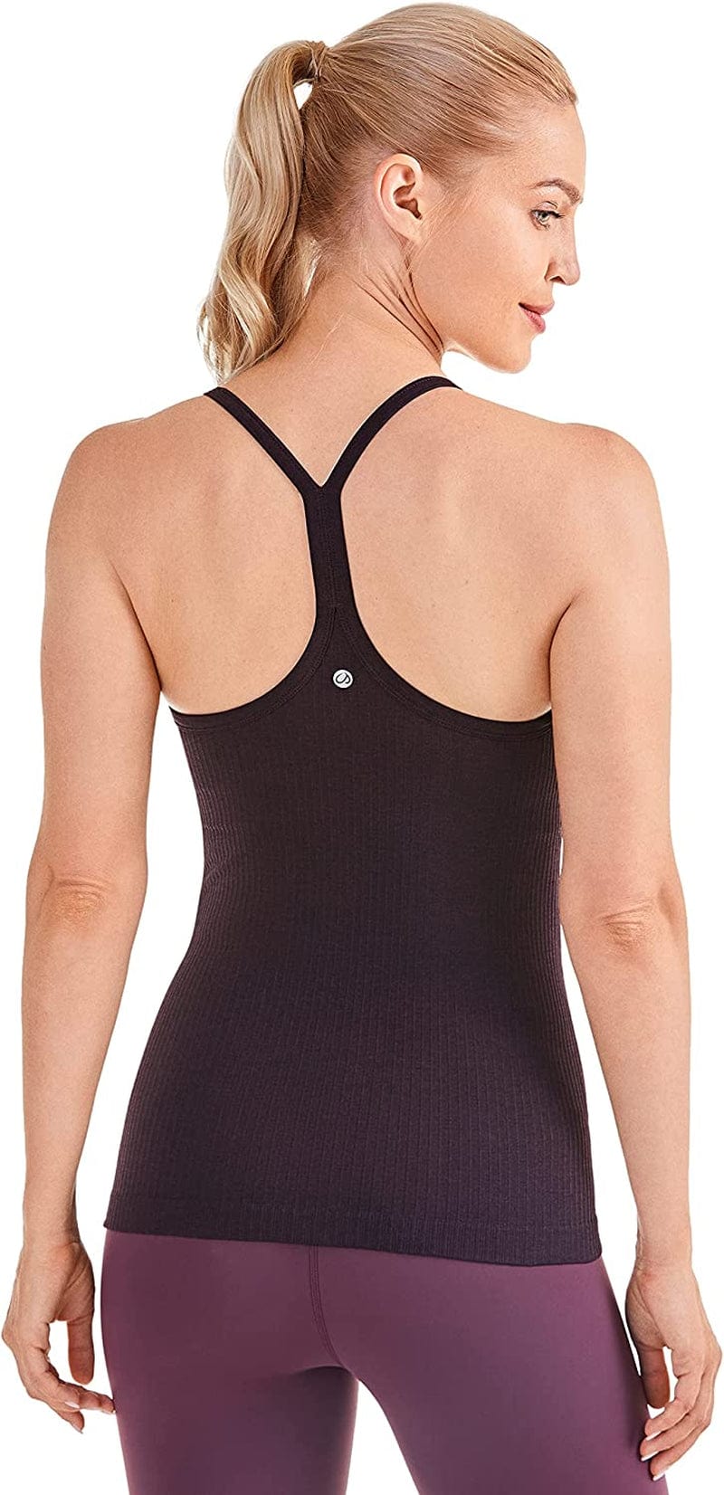 CRZ YOGA Seamless Workout Tank Tops for Women Racerback Athletic Camisole Sports Shirts with Built in Bra Arctic Plum / XX-Small