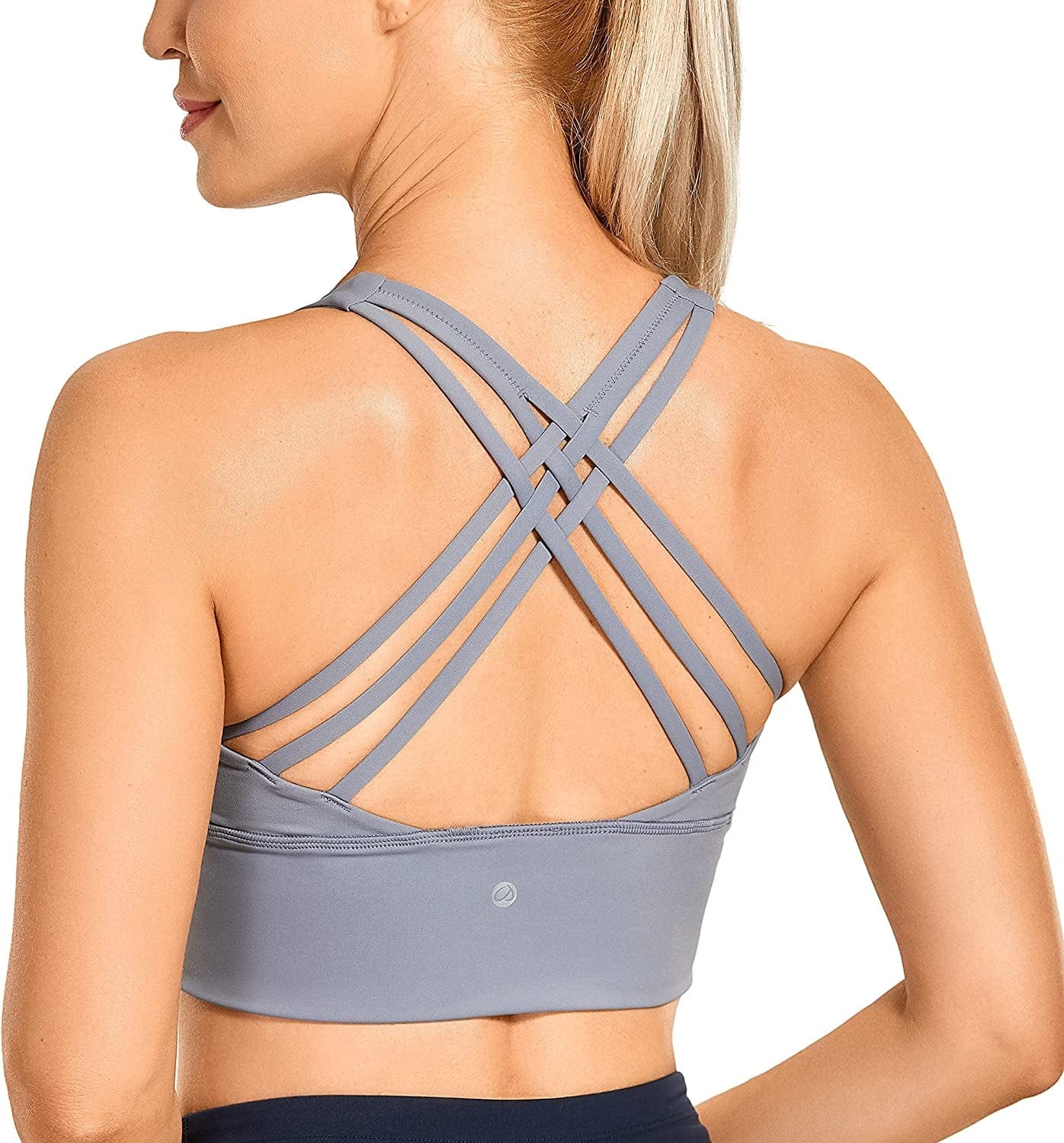 CRZ YOGA Strappy Longline Sports Bras for Women - Wirefree Padded Criss Cross Yoga Bras Cropped Tank Tops Sleet / X-Small