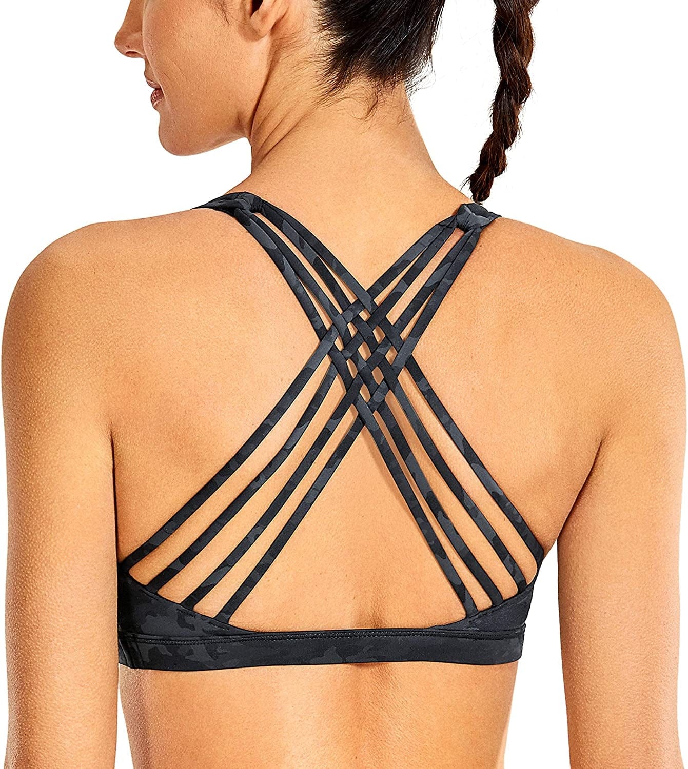 CRZ YOGA Strappy Sports Bras for Women - Criss Cross Back Sexy Wireless Padded Yoga Bra Cute Workout Camo Multi 6 / X-Large