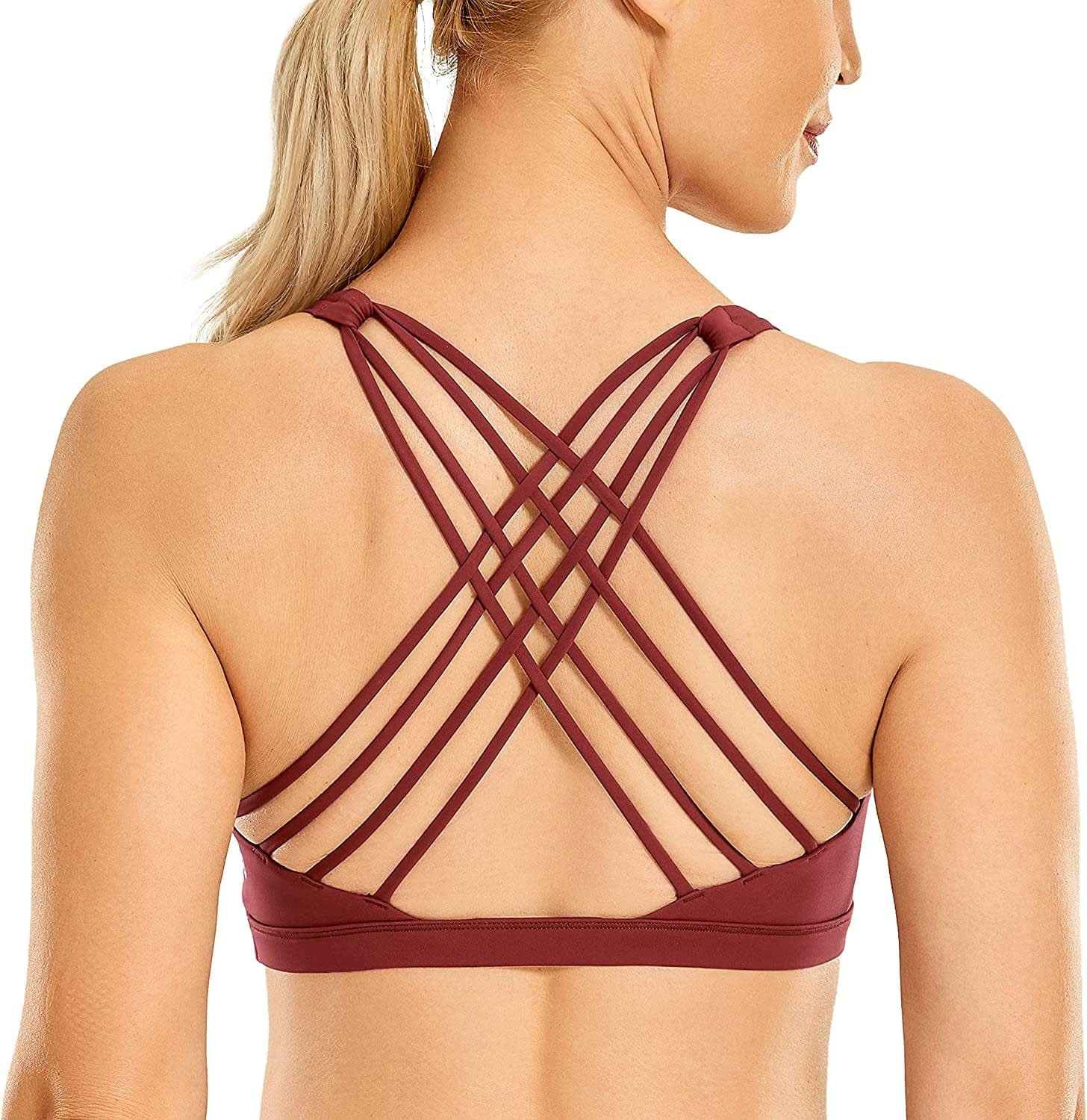 CRZ YOGA Strappy Sports Bras for Women - Criss Cross Back Sexy Wireless Padded Yoga Bra Cute Workout Savannah / Medium
