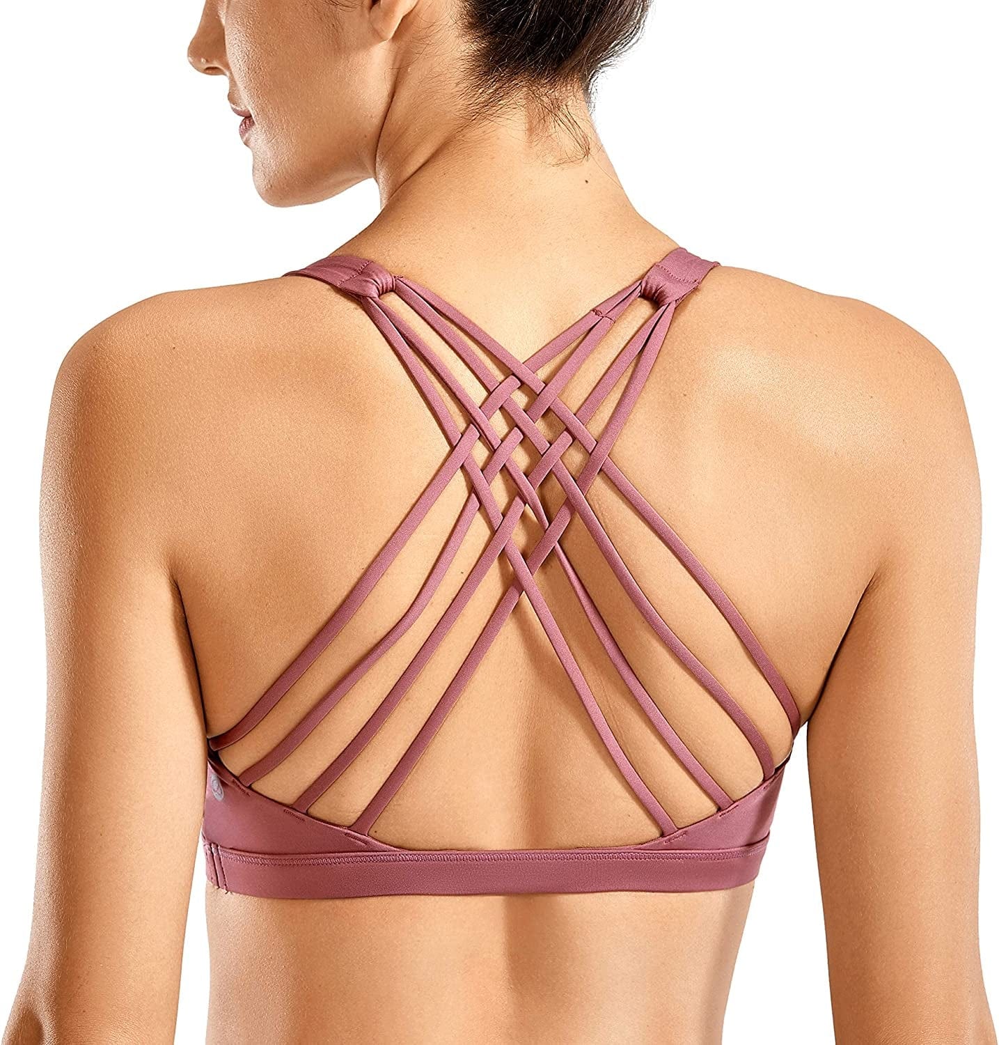 CRZ YOGA Strappy Sports Bras for Women - Criss Cross Back Sexy Wireless Padded Yoga Bra Cute Workout A03-misty Merlot / Medium