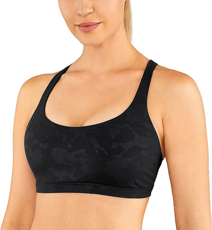CRZ YOGA Strappy Sports Bras for Women - Criss Cross Back Sexy Wireless Padded Yoga Bra Cute Workout Camouflage -Black / Medium