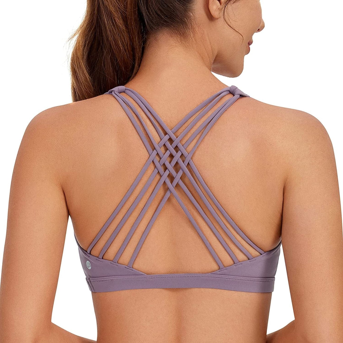 CRZ YOGA Strappy Sports Bras for Women - Criss Cross Back Sexy Wireless Padded Yoga Bra Cute Workout Matt Purple / Large