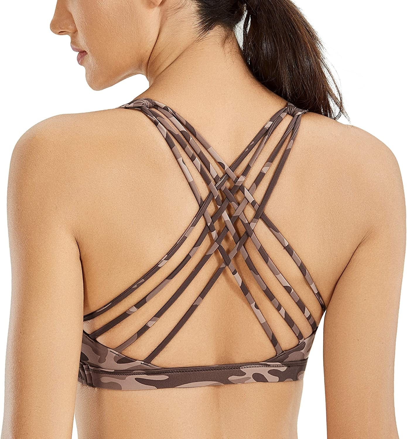 CRZ YOGA Strappy Sports Bras for Women - Criss Cross Back Sexy Wireless Padded Yoga Bra Cute Workout Camo Multi 12 / X-Large