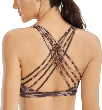 CRZ YOGA Strappy Sports Bras for Women - Criss Cross Back Sexy Wireless Padded Yoga Bra Cute Workout Camo Multi 12 / X-Large