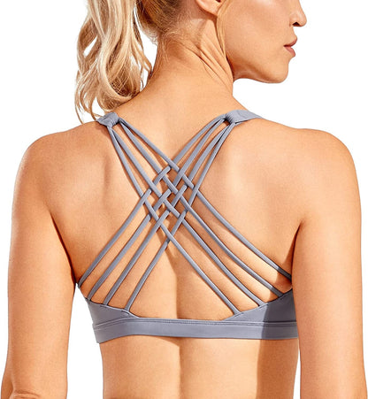 CRZ YOGA Strappy Sports Bras for Women - Criss Cross Back Sexy Wireless Padded Yoga Bra Cute Workout A00-sleet / X-Large