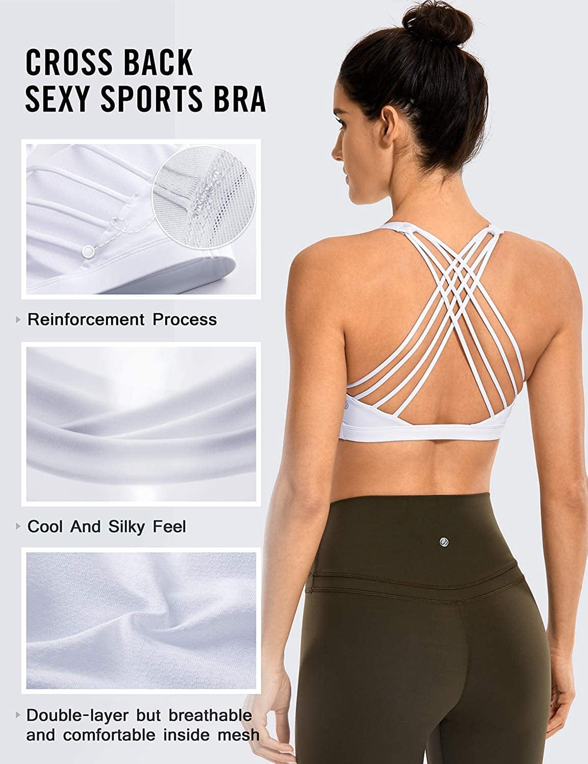 CRZ YOGA Strappy Sports Bras for Women - Criss Cross Back Sexy Wireless Padded Yoga Bra Cute Workout