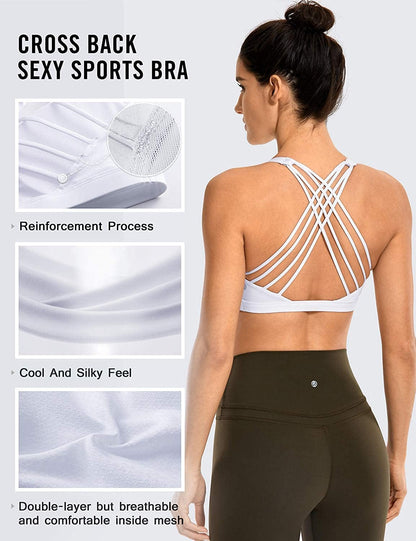 CRZ YOGA Strappy Sports Bras for Women - Criss Cross Back Sexy Wireless Padded Yoga Bra Cute Workout