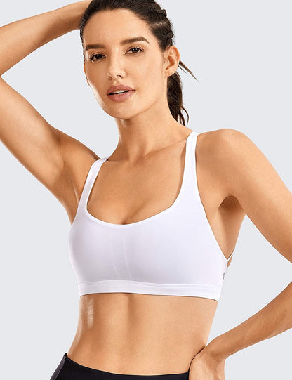 CRZ YOGA Strappy Sports Bras for Women - Criss Cross Back Sexy Wireless Padded Yoga Bra Cute Workout
