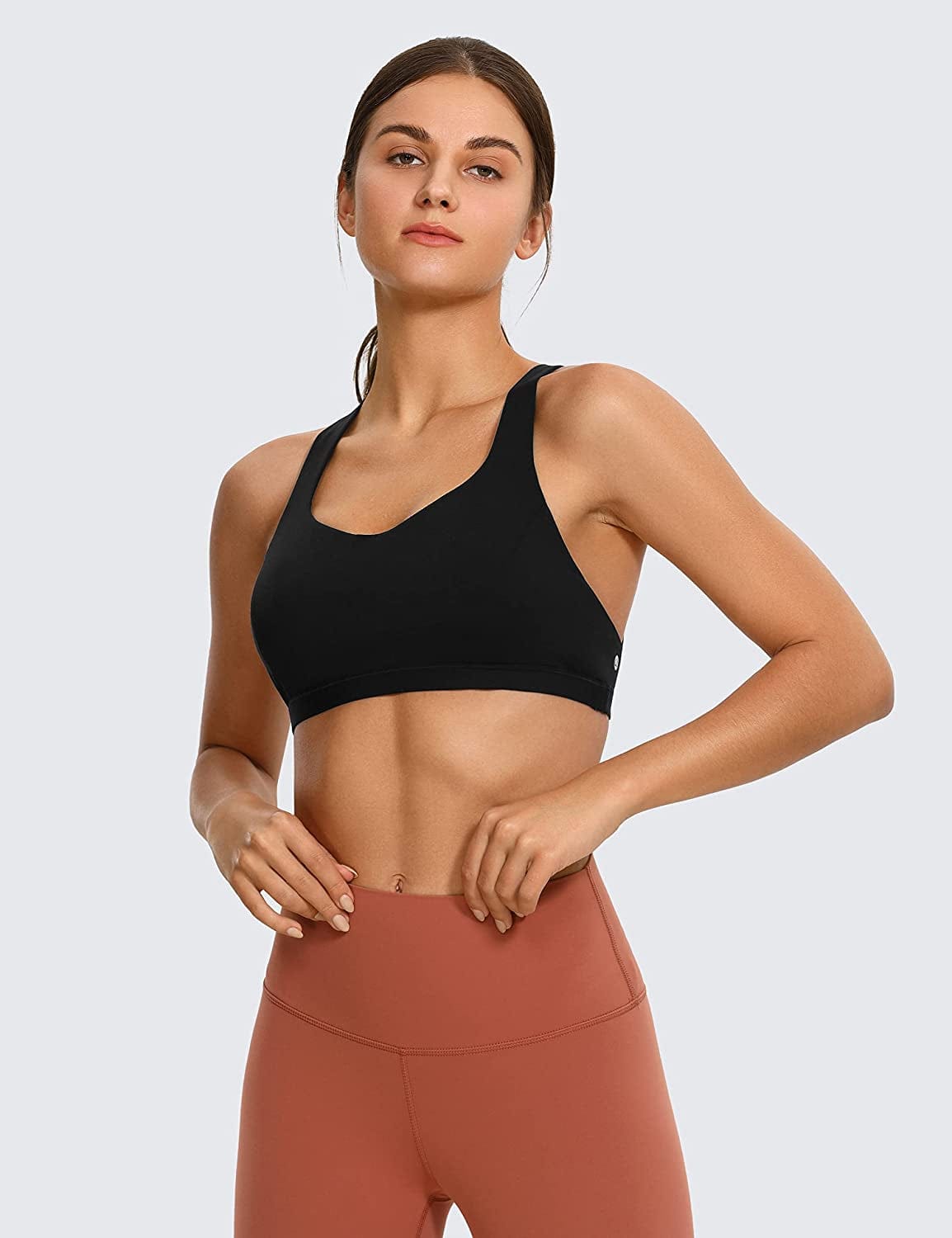 CRZ YOGA Strappy V Neck Sports Bra for Women - Padded Criss Cross Back Workout Yoga Bra