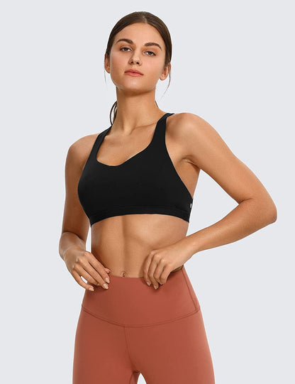 CRZ YOGA Strappy V Neck Sports Bra for Women - Padded Criss Cross Back Workout Yoga Bra