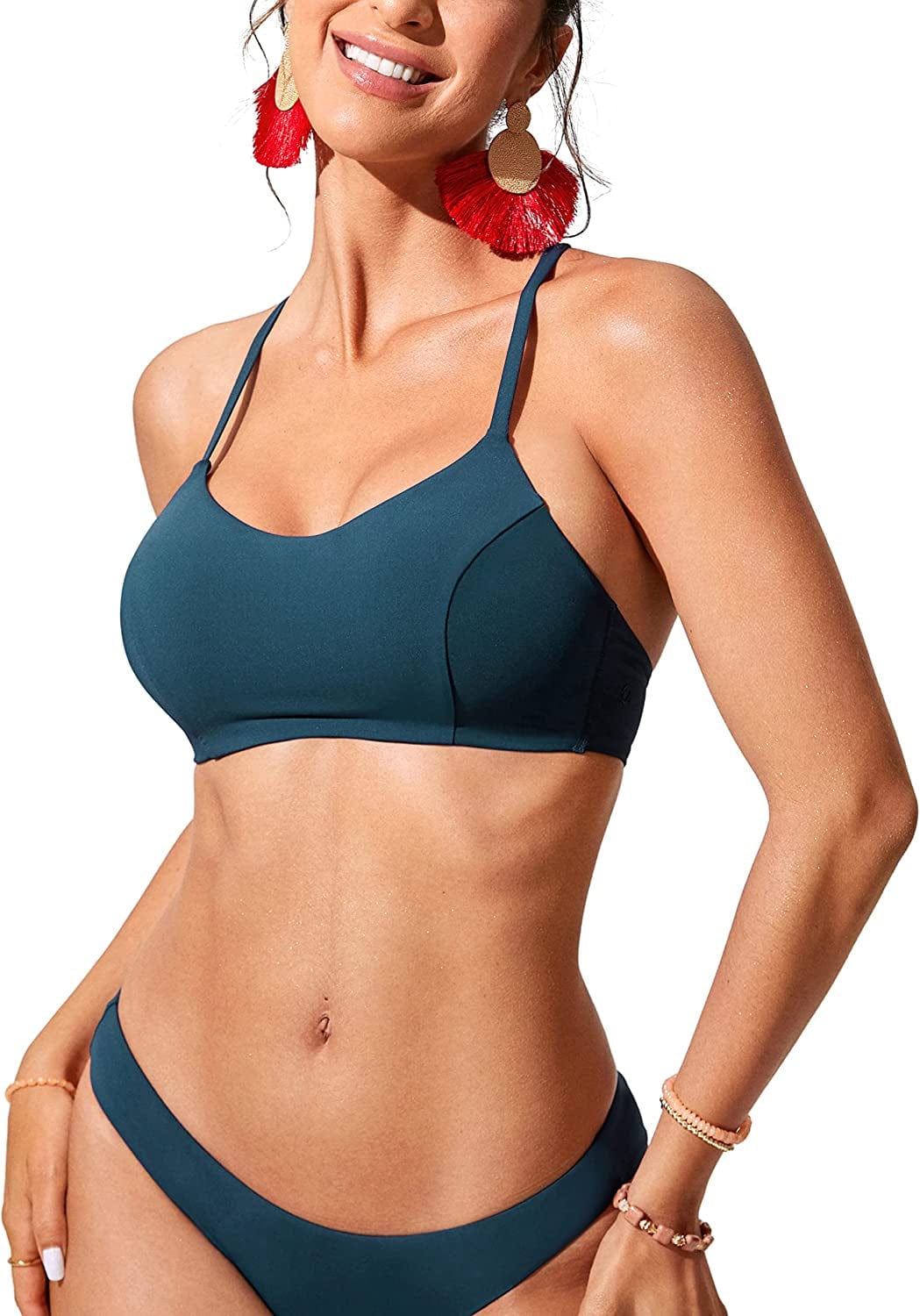 CRZ YOGA Women'S Bikini Top Lace up Swimsuits Crisscross Bathing Suit Swim Sports Bra Padded Insignia Blue / XX-Small