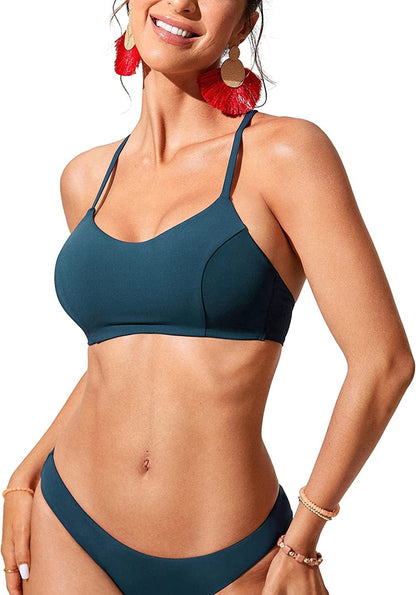 CRZ YOGA Women'S Bikini Top Lace up Swimsuits Crisscross Bathing Suit Swim Sports Bra Padded Insignia Blue / XX-Small