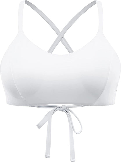 CRZ YOGA Women'S Bikini Top Lace up Swimsuits Crisscross Bathing Suit Swim Sports Bra Padded White / XX-Small
