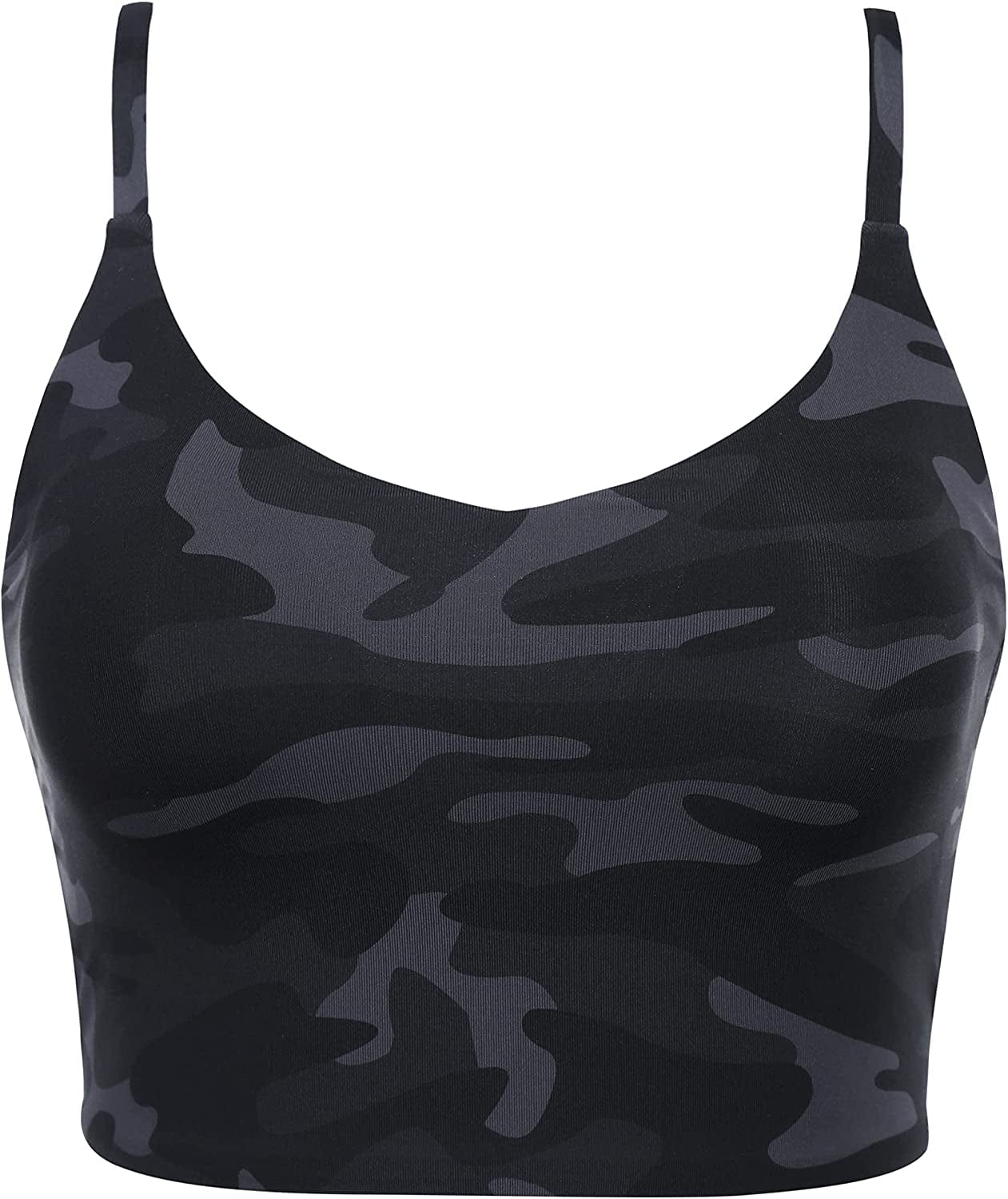 CRZ YOGA Women'S Bikini Tops Adjustable Spaghetti Straps Swimsuit Padded Athletic Bathing Suit Jungle Camouflage Gray / X-Large