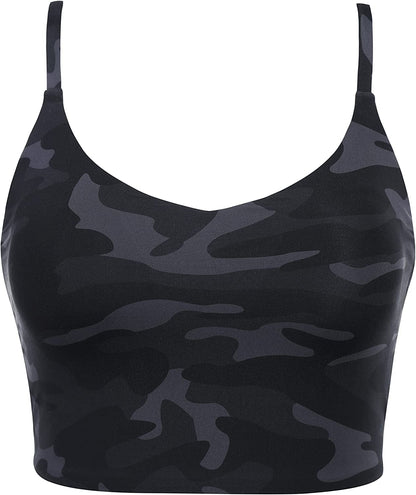 CRZ YOGA Women'S Bikini Tops Adjustable Spaghetti Straps Swimsuit Padded Athletic Bathing Suit Jungle Camouflage Gray / X-Large