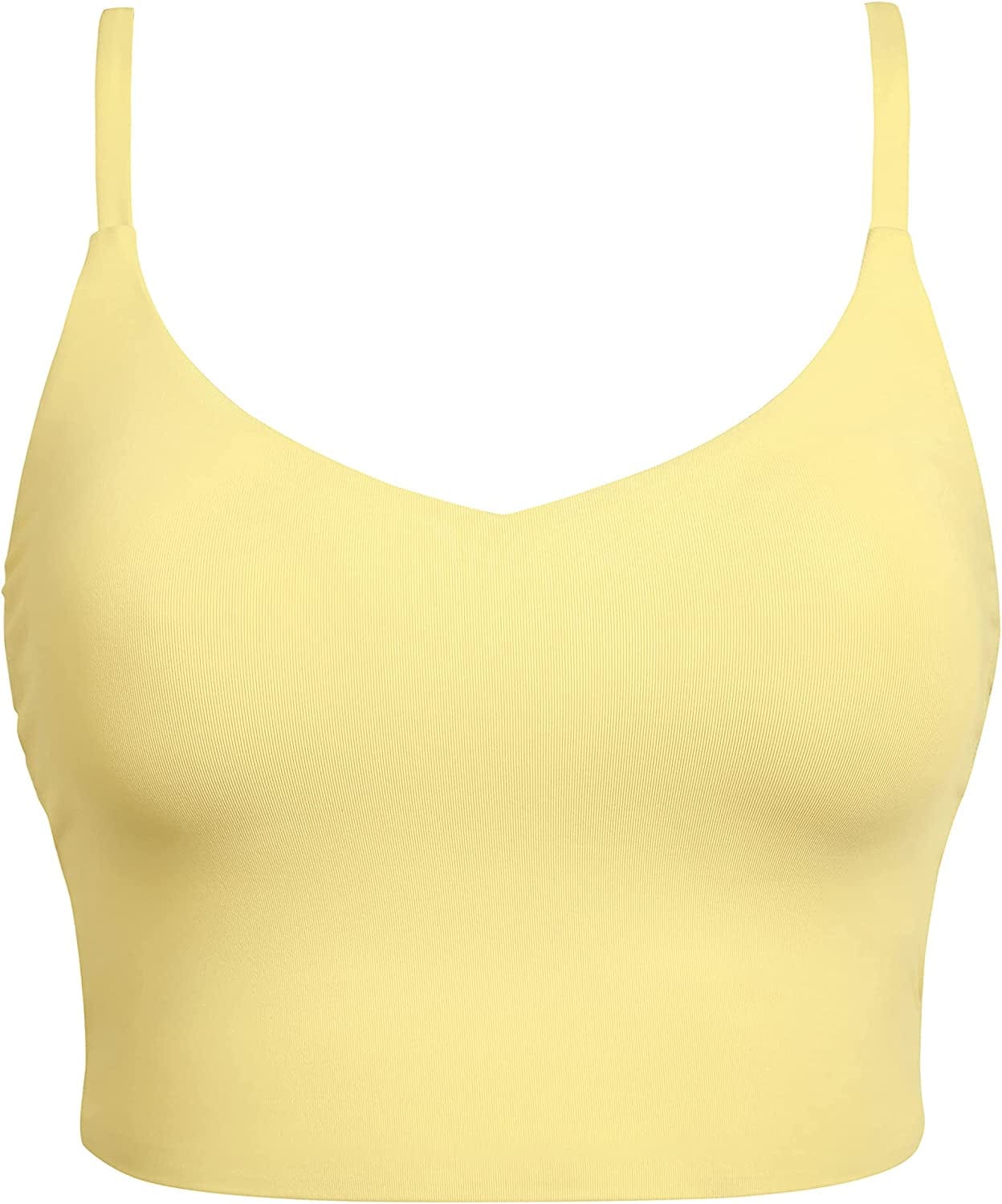CRZ YOGA Women'S Bikini Tops Adjustable Spaghetti Straps Swimsuit Padded Athletic Bathing Suit Lemon Vibe / X-Large