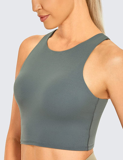 CRZ YOGA Women'S High Neck Longline Sports Bra - Padded Racerback Yoga Bra Crop Tank Top with Built in Shelf Bra