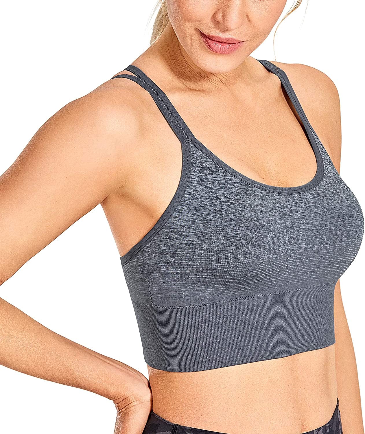 CRZ YOGA Women'S Seamless Longline Sports Bra Strappy Padded Wirefree Sexy Yoga Bra Crop Tank Tops Honeysuckle Ash / Small