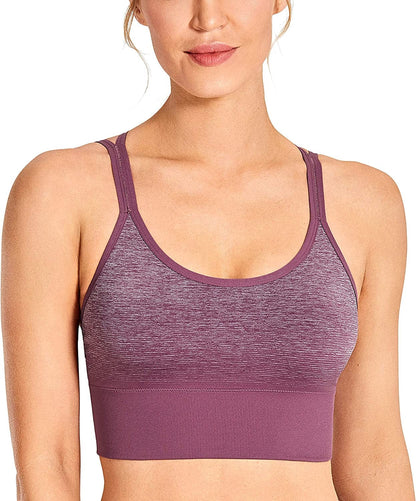 CRZ YOGA Women'S Seamless Longline Sports Bra Strappy Padded Wirefree Sexy Yoga Bra Crop Tank Tops Silver Bead Flower Ash / Large