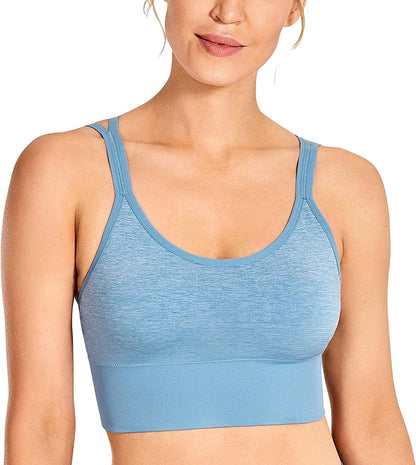 CRZ YOGA Women'S Seamless Longline Sports Bra Strappy Padded Wirefree Sexy Yoga Bra Crop Tank Tops Azurite Flower Ash / Large