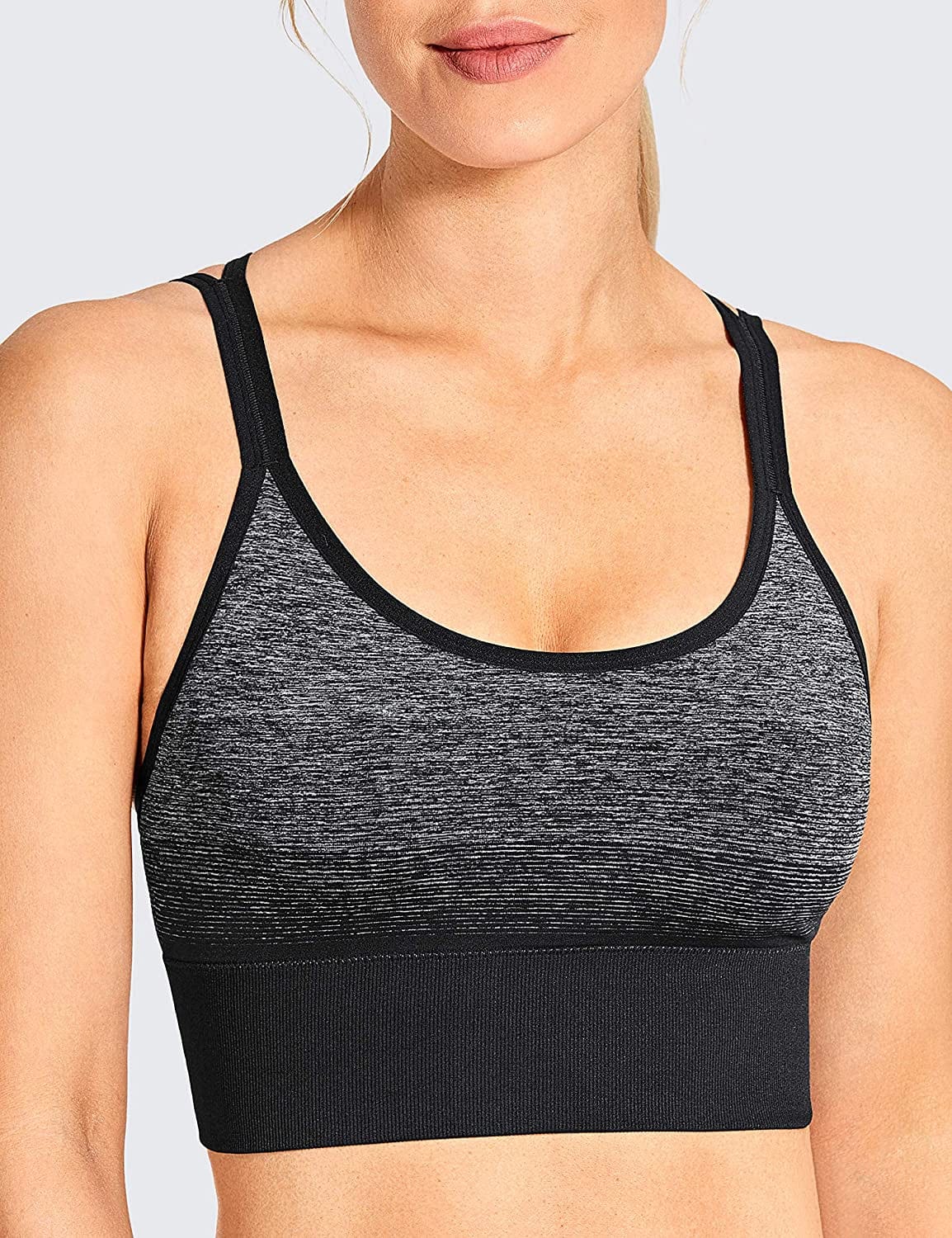 CRZ YOGA Women'S Seamless Longline Sports Bra Strappy Padded Wirefree Sexy Yoga Bra Crop Tank Tops