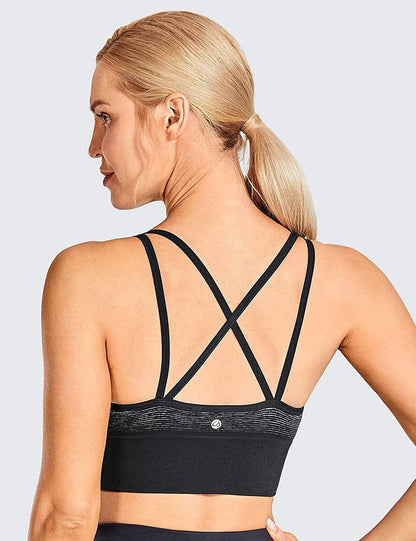 CRZ YOGA Women'S Seamless Longline Sports Bra Strappy Padded Wirefree Sexy Yoga Bra Crop Tank Tops