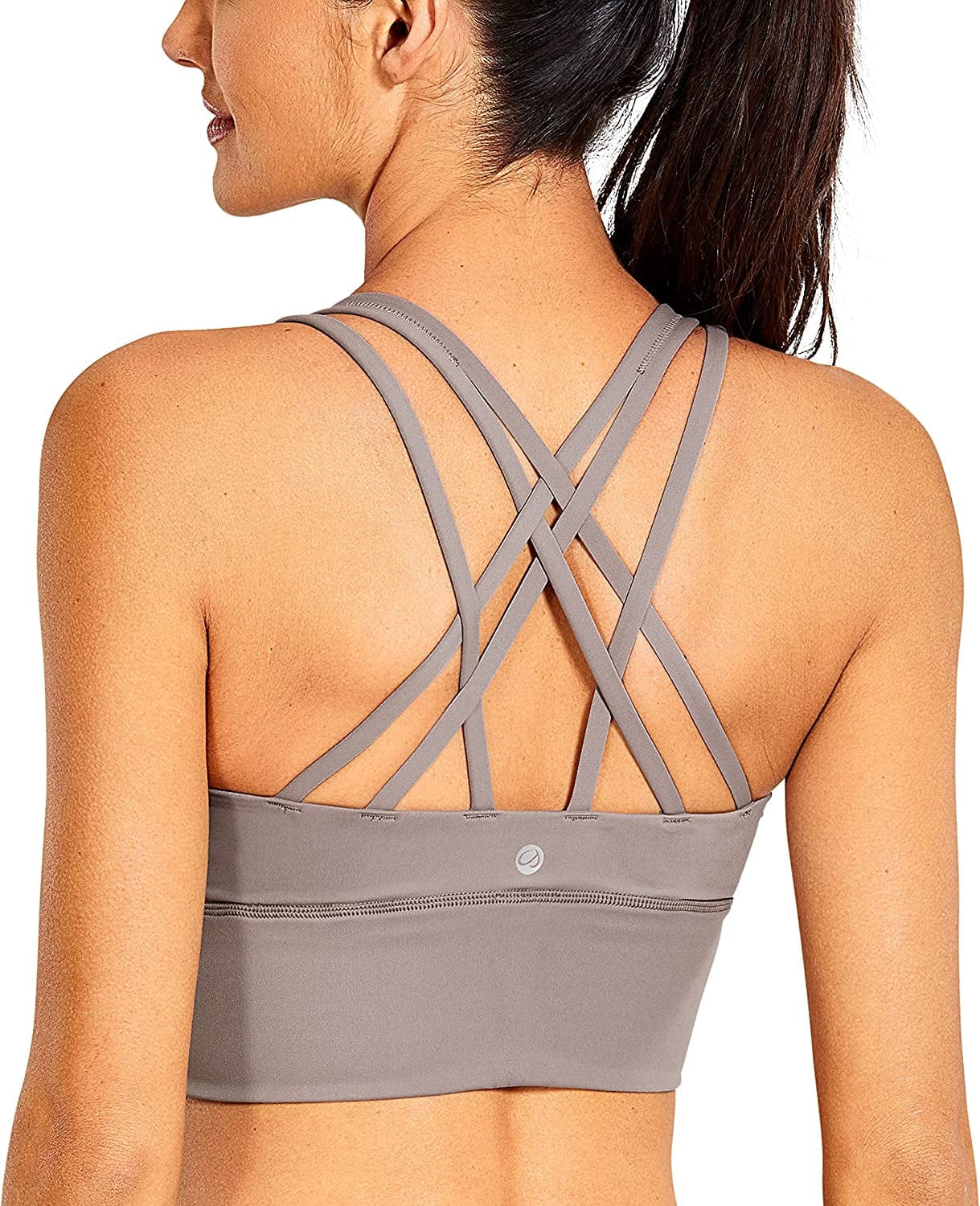 CRZ YOGA Women'S Strappy Longline Sports Bras - Wirefree Padded Medium Impact Workout Crop Tank Top Gray / Small