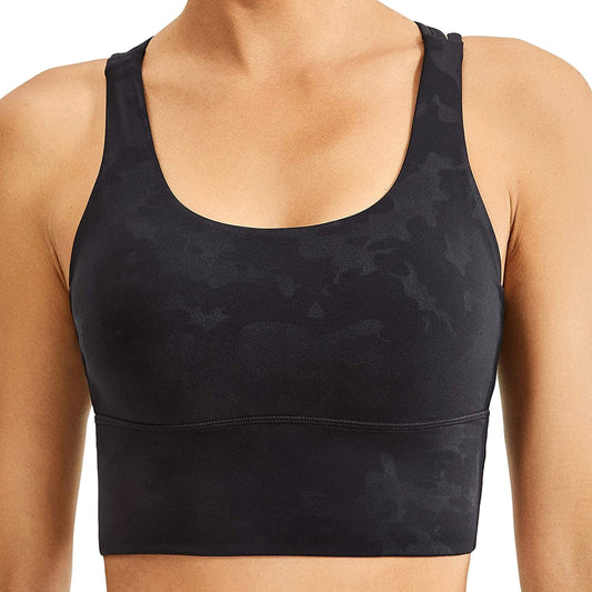 CRZ YOGA Women'S Strappy Longline Sports Bras - Wirefree Padded Medium Impact Workout Crop Tank Top Camouflage Black / Small
