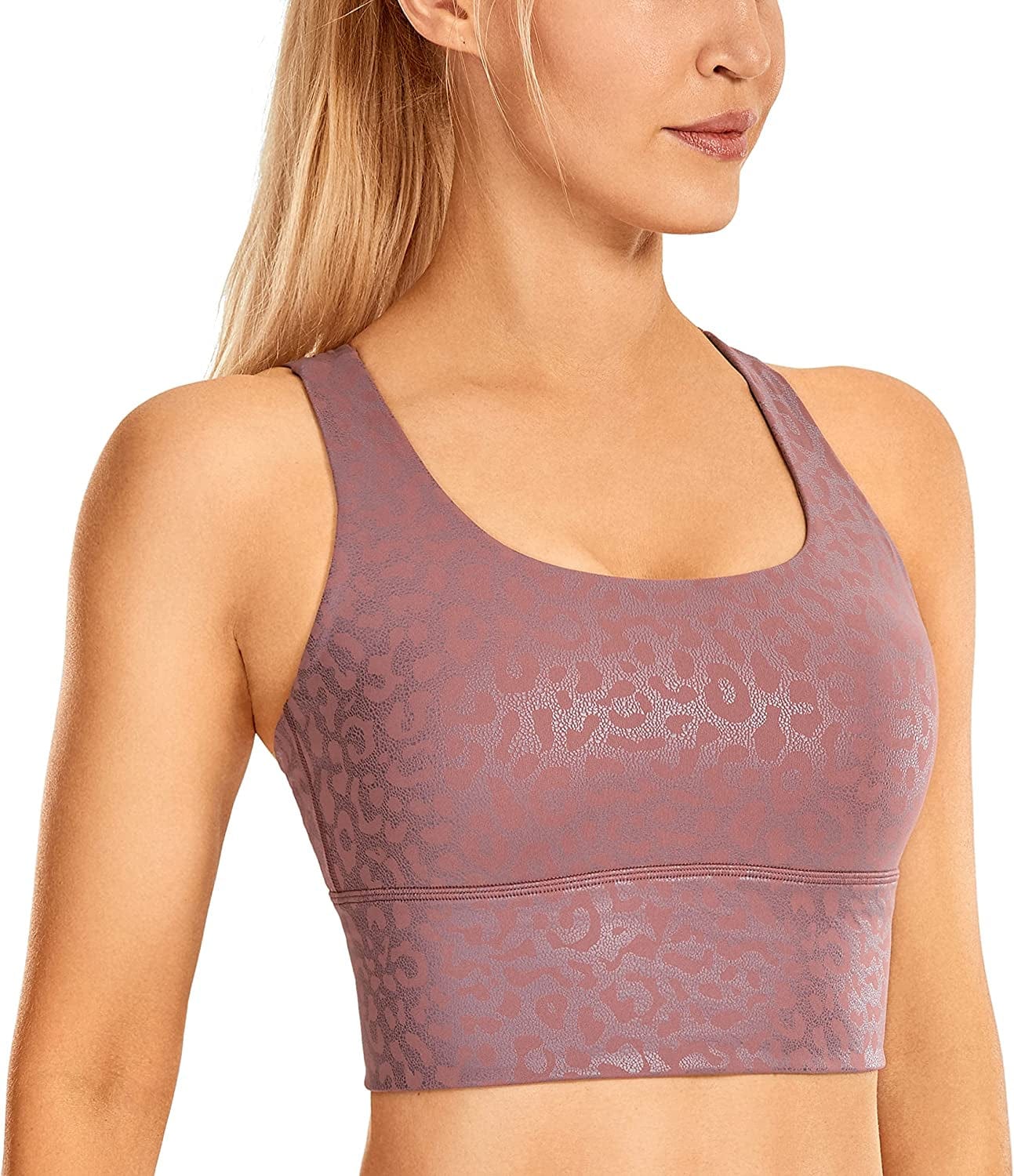CRZ YOGA Women'S Strappy Longline Sports Bras - Wirefree Padded Medium Impact Workout Crop Tank Top
