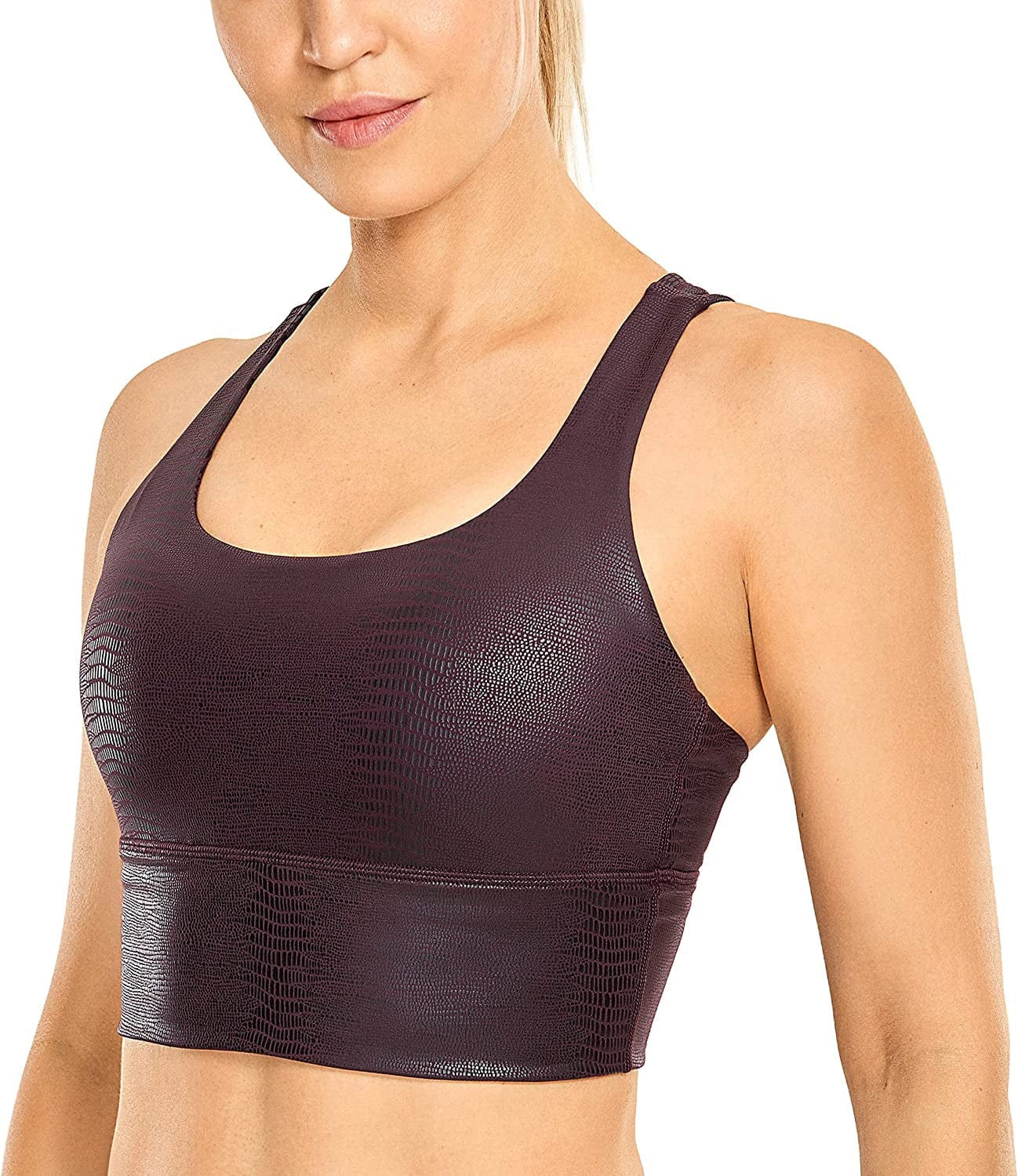 CRZ YOGA Women'S Strappy Longline Sports Bras - Wirefree Padded Medium Impact Workout Crop Tank Top