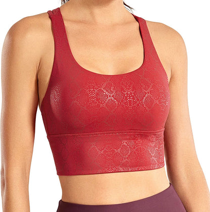 CRZ YOGA Women'S Strappy Longline Sports Bras - Wirefree Padded Medium Impact Workout Crop Tank Top