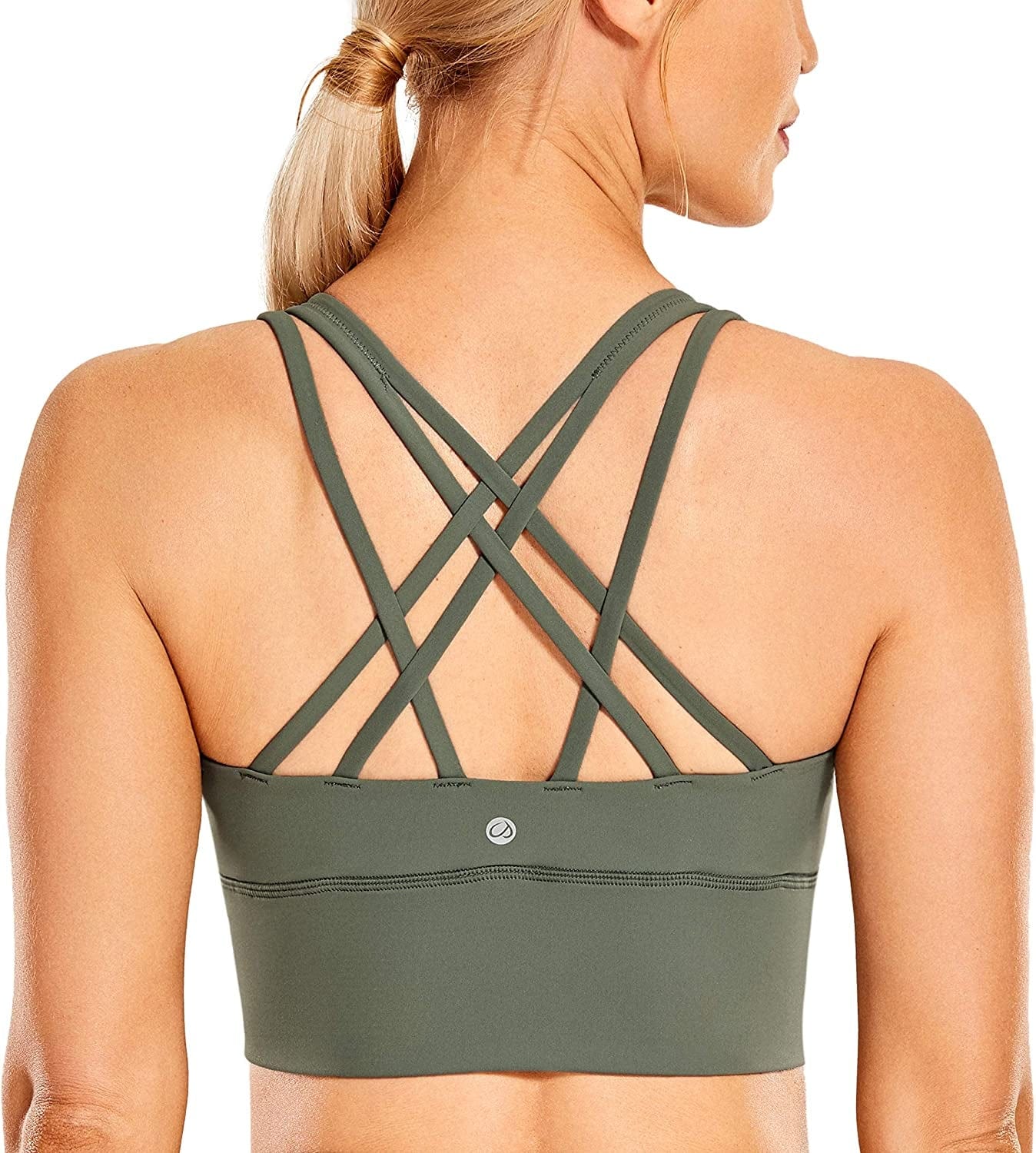 CRZ YOGA Women'S Strappy Longline Sports Bras - Wirefree Padded Medium Impact Workout Crop Tank Top