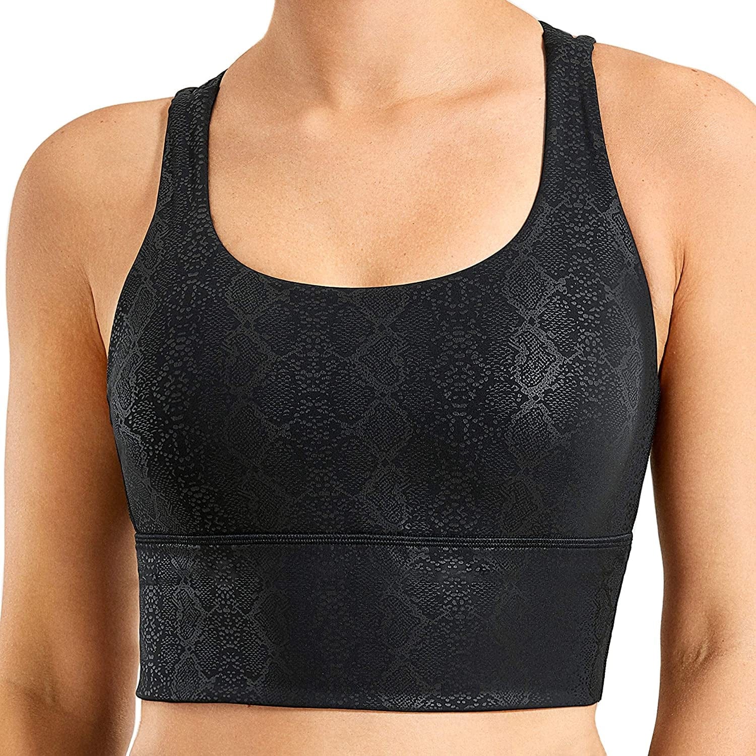 CRZ YOGA Women'S Strappy Longline Sports Bras - Wirefree Padded Medium Impact Workout Crop Tank Top