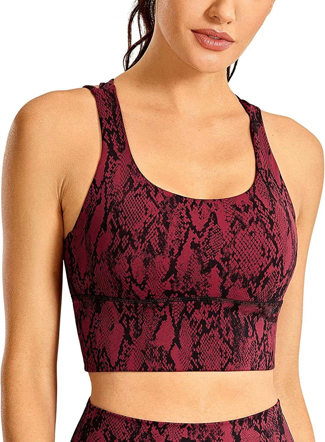 CRZ YOGA Women'S Strappy Longline Sports Bras - Wirefree Padded Medium Impact Workout Crop Tank Top
