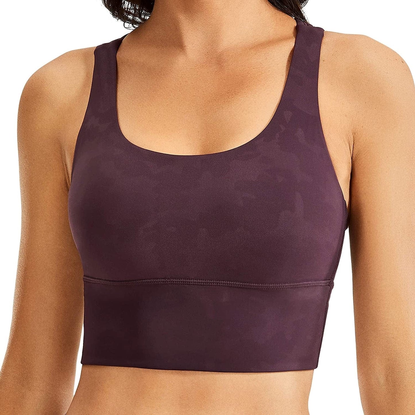 CRZ YOGA Women'S Strappy Longline Sports Bras - Wirefree Padded Medium Impact Workout Crop Tank Top