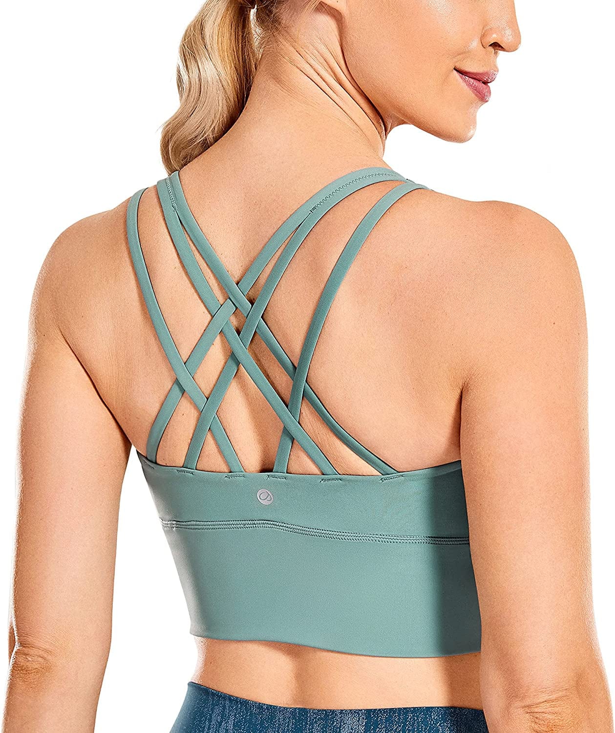 CRZ YOGA Women'S Strappy Longline Sports Bras - Wirefree Padded Medium Impact Workout Crop Tank Top