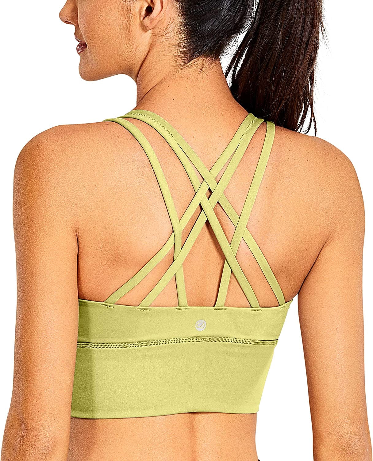 CRZ YOGA Women'S Strappy Longline Sports Bras - Wirefree Padded Medium Impact Workout Crop Tank Top