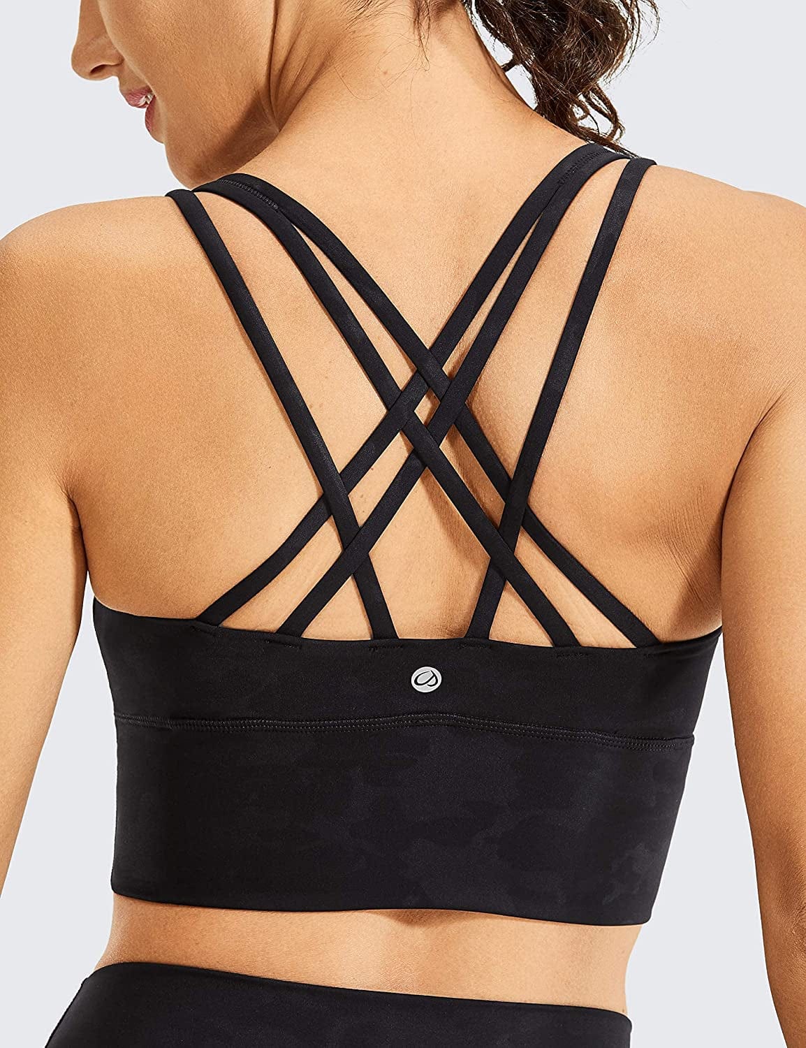 CRZ YOGA Women'S Strappy Longline Sports Bras - Wirefree Padded Medium Impact Workout Crop Tank Top