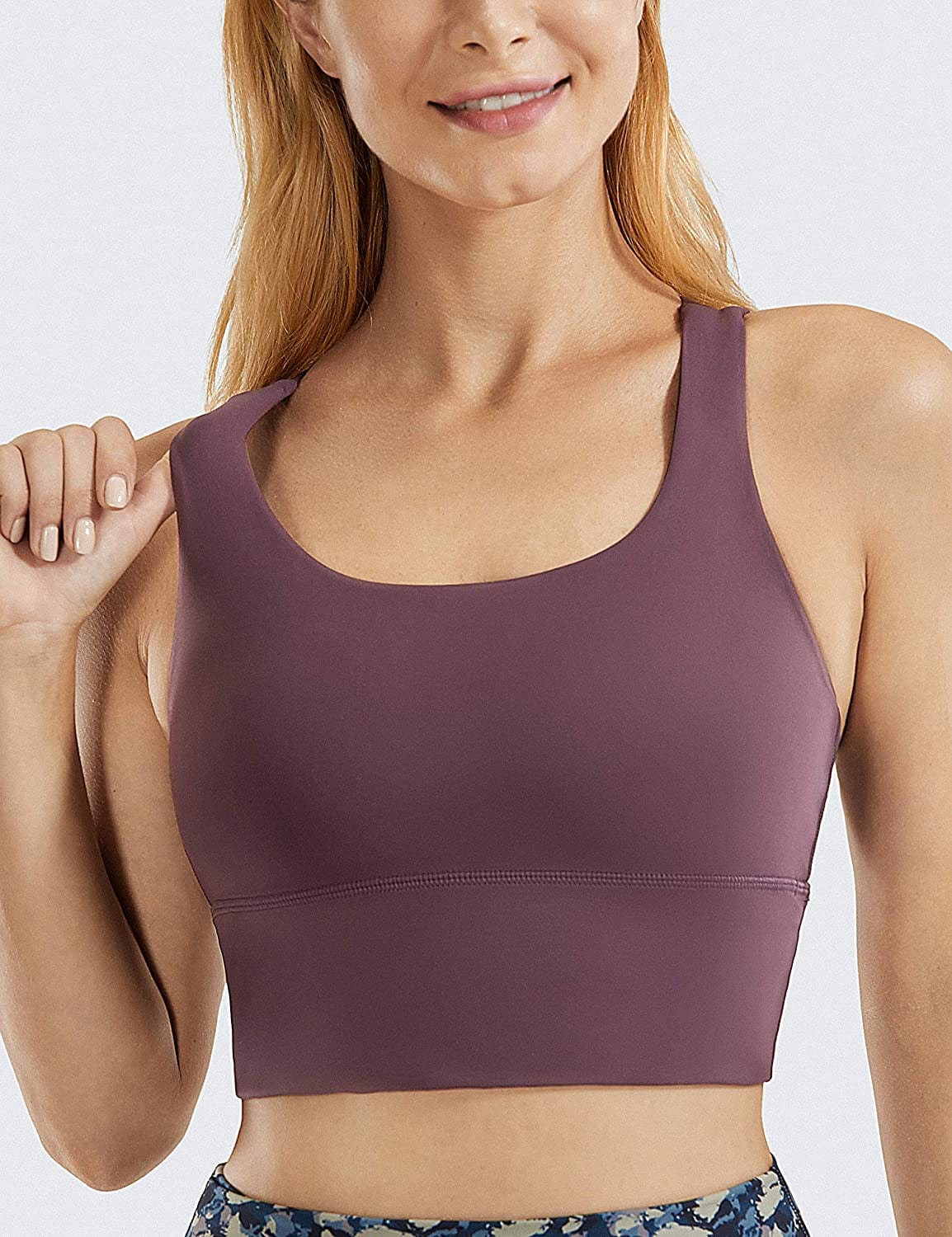 CRZ YOGA Women'S Strappy Longline Sports Bras - Wirefree Padded Medium Impact Workout Crop Tank Top