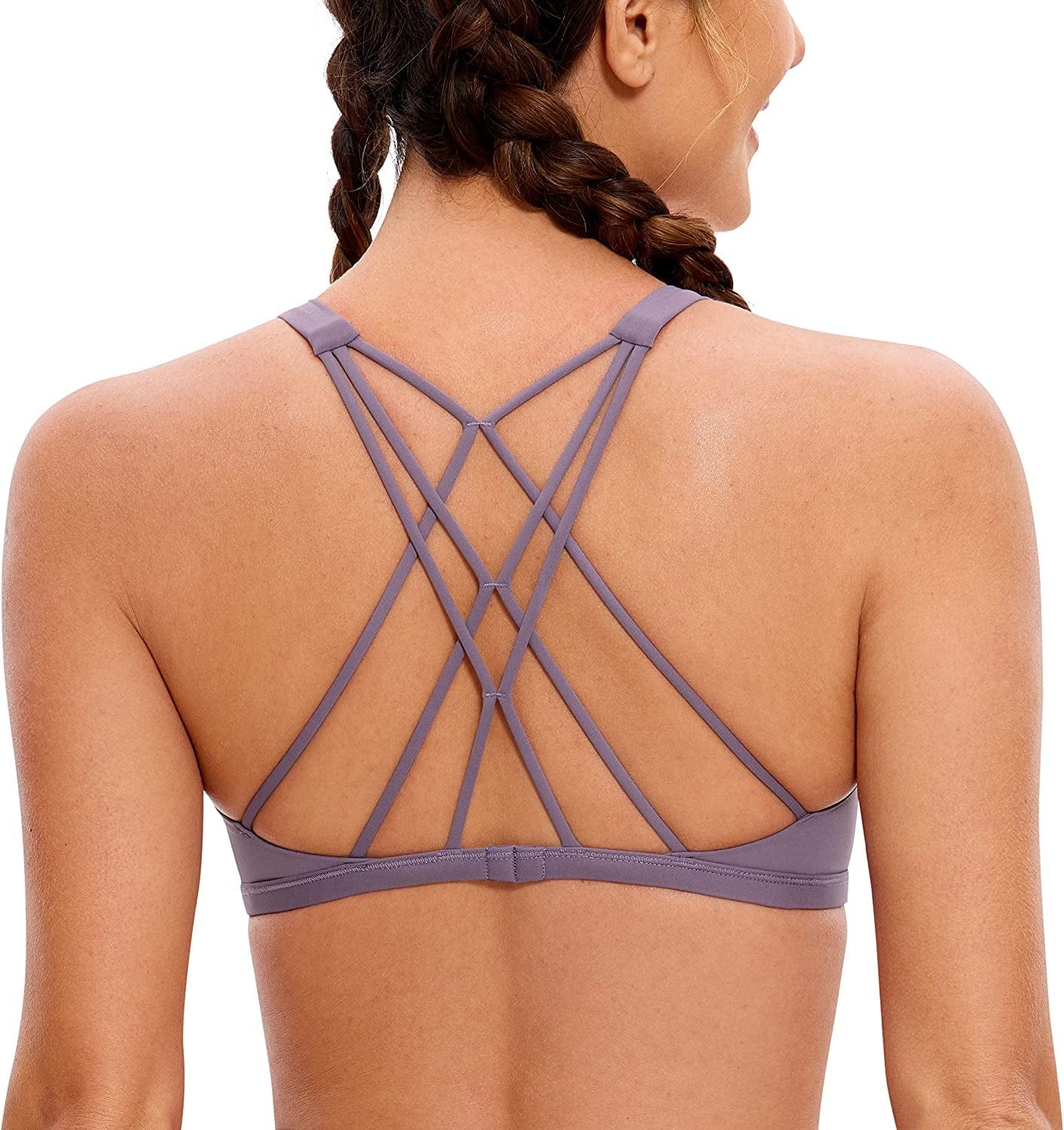 CRZ YOGA Women'S Strappy Sports Bra - Criss Cross Back Padded Low Impact Sexy Cute Workout Yoga Bra Matt Purple / X-Small