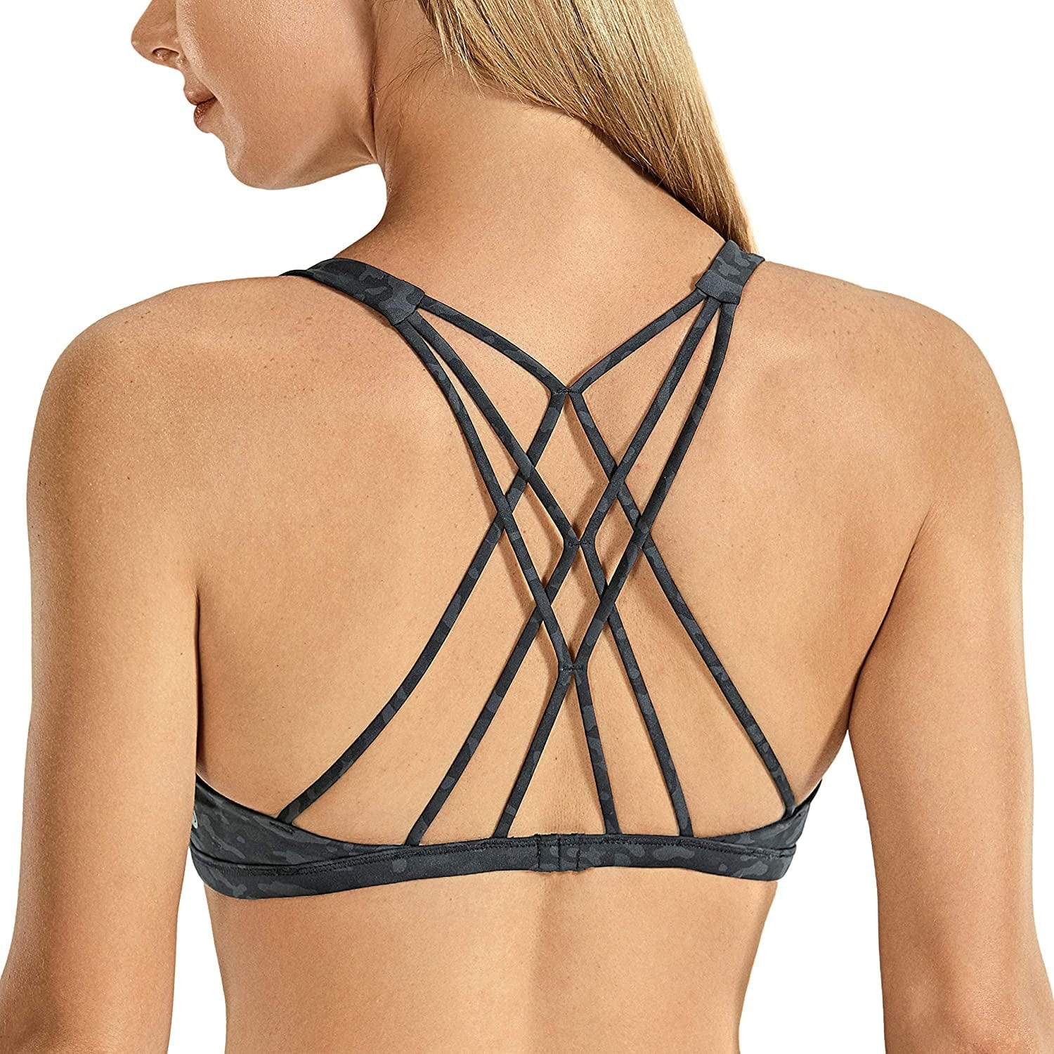 CRZ YOGA Women'S Strappy Sports Bra - Criss Cross Back Padded Low Impact Sexy Cute Workout Yoga Bra Leopard Multi 2 / Small