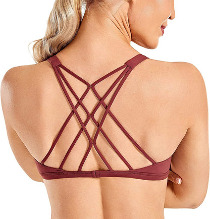 CRZ YOGA Women'S Strappy Sports Bra - Criss Cross Back Padded Low Impact Sexy Cute Workout Yoga Bra Savannah / Large