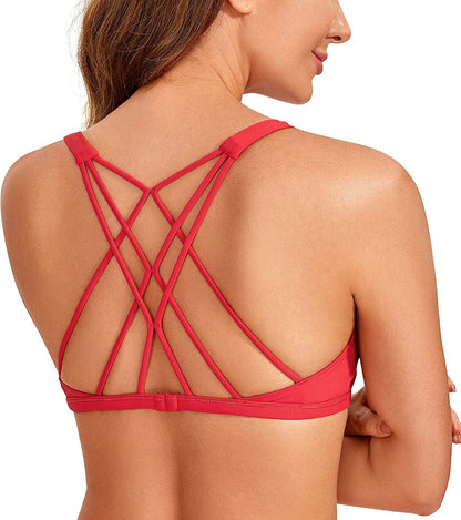 CRZ YOGA Women'S Strappy Sports Bra - Criss Cross Back Padded Low Impact Sexy Cute Workout Yoga Bra Crimson / X-Large