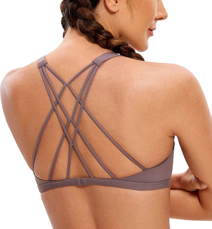 CRZ YOGA Women'S Strappy Sports Bra - Criss Cross Back Padded Low Impact Sexy Cute Workout Yoga Bra Mauve / X-Small