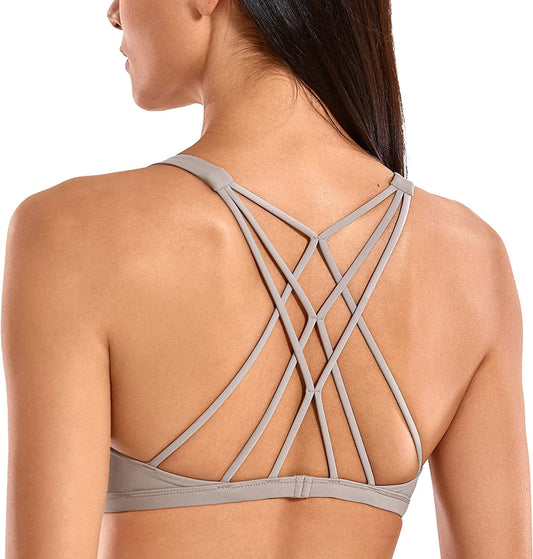 CRZ YOGA Women'S Strappy Sports Bra - Criss Cross Back Padded Low Impact Sexy Cute Workout Yoga Bra Dark Chrome / Small