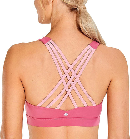 CRZ YOGA Women'S Strappy Sports Bra Full Coverage Padded Full Size Criss Cross Workout Yoga Bra Tops Windbell Purple-full Size / 40B