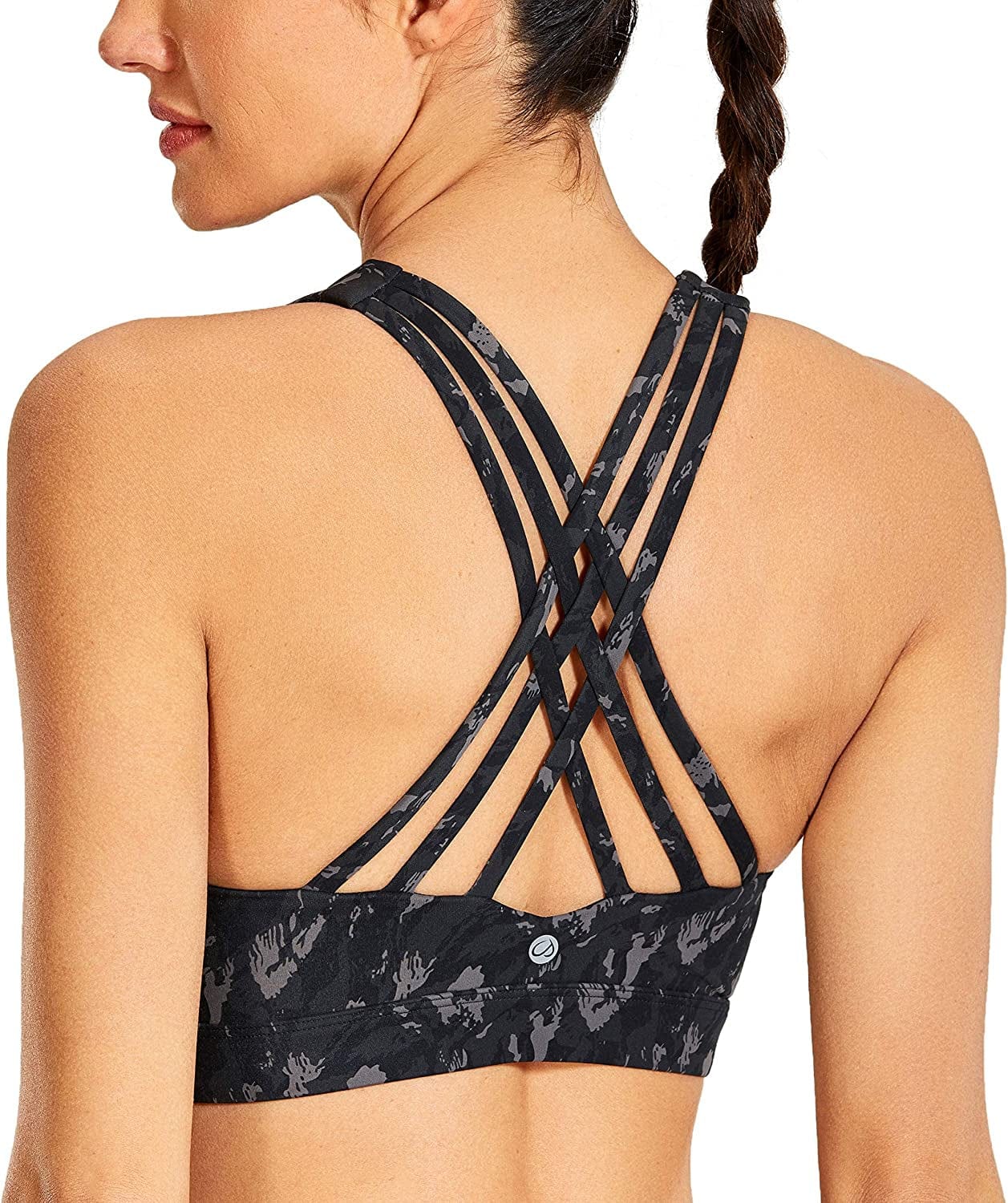 CRZ YOGA Women'S Strappy Sports Bra Full Coverage Padded Full Size Criss Cross Workout Yoga Bra Tops Camo Multi 3-full Size / 34A